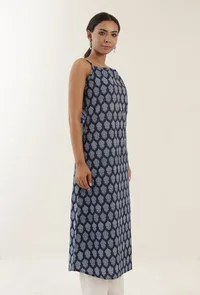 Blue Color Cotton Slip With White Motif image 3