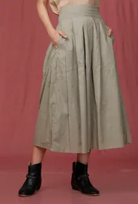 Moss Green Box Pleated Skirt image 2