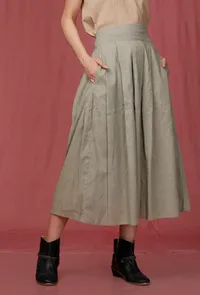 Moss Green Box Pleated Skirt image 3