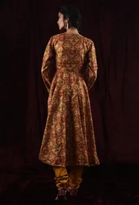 Mustard Viscose Tussar Silk Patola Flared Angrakha Kurta image 4