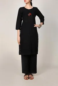 Black Chikankari Kurta With Tassel image 2