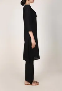 Black Chikankari Kurta With Tassel image 3