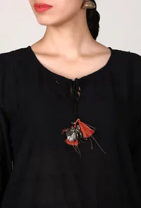 Black Chikankari Kurta With Tassel image 5