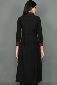 Black Kurta With Red Kantha Embroidery image 3