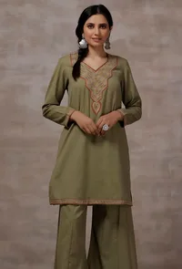 Sheen Mint Green Straight Woollen Kurta image 1