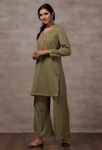 Sheen Mint Green Straight Woollen Kurta image 3