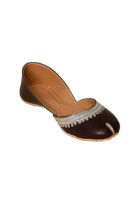 Brown Embroidered Cruelty-Free Leather Juttis image 5