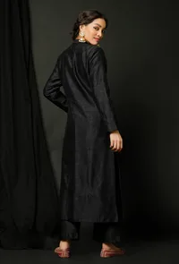 Set of 2 : Black Raw Silk Achkan and Black Pants image 4