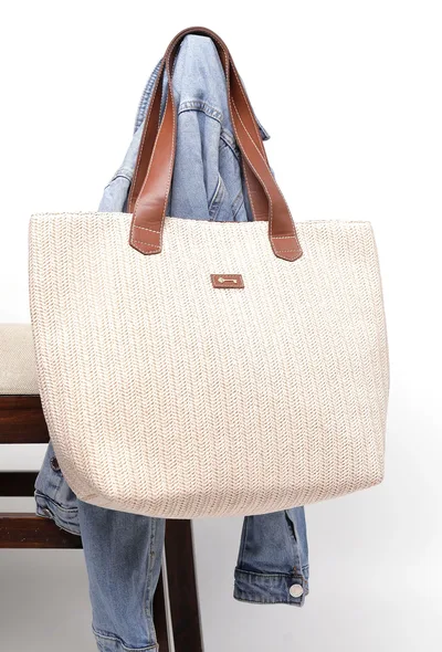 Daisy White Raffia Weave Tote Bag