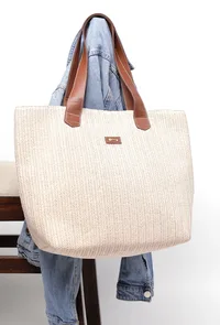 Daisy White Raffia Weave Tote Bag image 1