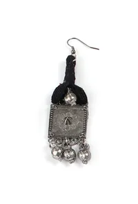 Black Thread & Square Motif German Silver Earrings image 3