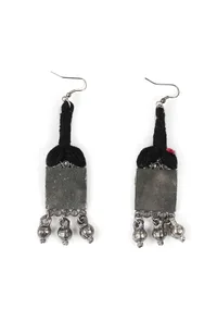 Black Thread & Square Motif German Silver Earrings image 4