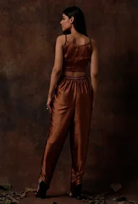 Set of 2 : Russet Brown Satin Slip Blouse and Dhoti image 3