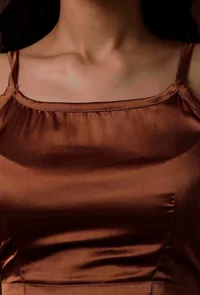 Set of 2 : Russet Brown Satin Slip Blouse and Dhoti image 4