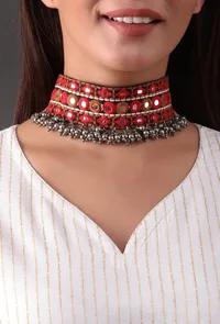 Red and Black Kutch Embroidery Choker image 1