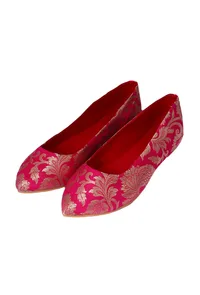 Fuschia Brocade Pointed Toe Ballerina Flats image 2