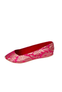 Fuschia Brocade Pointed Toe Ballerina Flats image 3