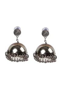 Tribal Afghani Oxidized Silver Plated Round Shaped Stud With Jhumka Earring image 2