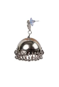 Tribal Afghani Oxidized Silver Plated Round Shaped Stud With Jhumka Earring image 3