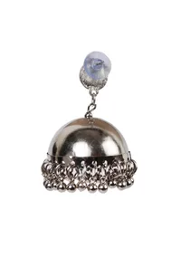 Tribal Afghani Oxidized Silver Plated Round Shaped Stud With Jhumka Earring image 4