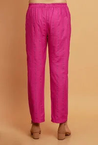 Set of 2: Pink Multi Color Woven Stripe Kurta with Pink Straight Pants image 6
