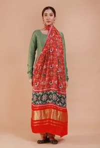 Red Digital Print Modal Silk Dupatta image 1