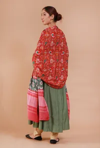 Red Digital Print Modal Silk Dupatta image 2
