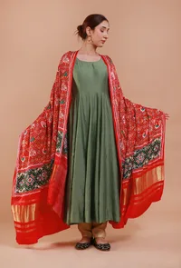 Red Digital Print Modal Silk Dupatta image 3