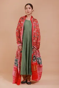 Red Digital Print Modal Silk Dupatta image 4