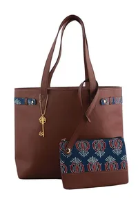 Chocolate Brown Ajrakh Tote Bag image 1