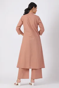 Set Of 2-Copper Cotton A-Line Kurta With Copper Cotton Flared Pants image 2