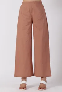 Set Of 2-Copper Cotton A-Line Kurta With Copper Cotton Flared Pants image 3