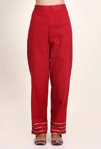 Crimson Red Handloom Cotton Gota Palazzo image 1
