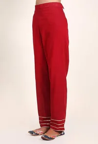 Crimson Red Handloom Cotton Gota Palazzo image 2