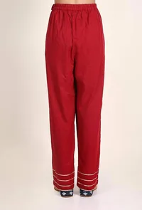 Crimson Red Handloom Cotton Gota Palazzo image 3