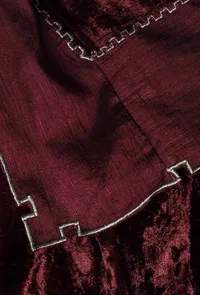 Set of 3 : Wine Raw Silk Achkan With Wine Pants and Wine Velvet Odhani with Silver Embroidery image 4