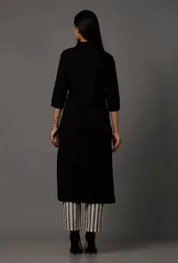 Black Pure Woven Cotton Kurta image 4