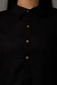 Black Pure Woven Cotton Kurta image 5