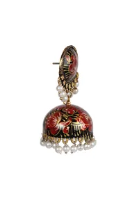 Hand Painted Pink And Green Meenakari Jhumki image 3