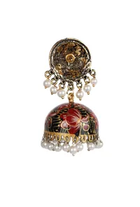 Hand Painted Pink And Green Meenakari Jhumki image 4