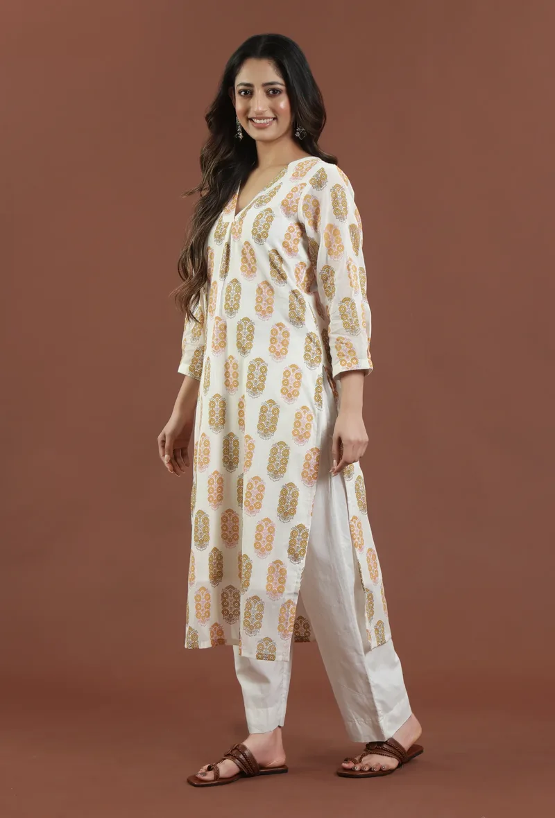 Hand Block Printed Cotton Straight Kurta