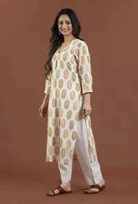 Hand Block Printed Cotton Straight Kurta image 1