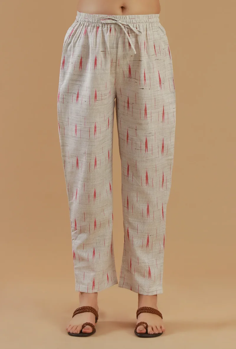 Off-White Ikat Cotton Straight Pant