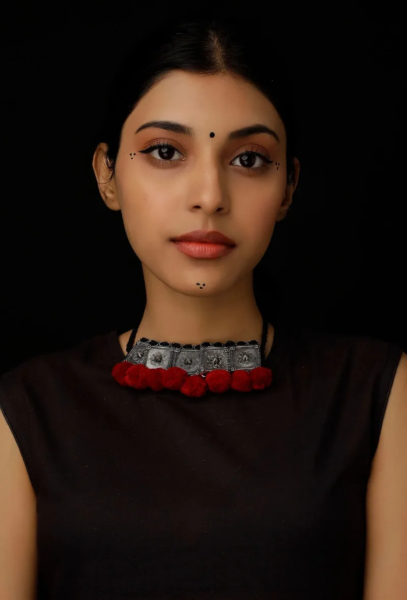 Red Pom Pom Handcrafted Tribal Necklace