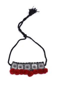 Red Pom Pom Handcrafted Tribal Necklace image 2