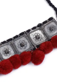 Red Pom Pom Handcrafted Tribal Necklace image 3