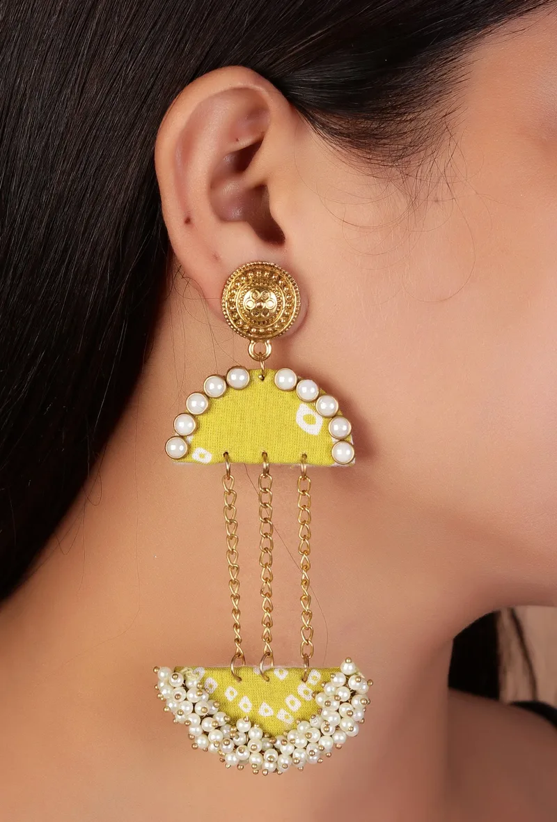 Handcrafted D-Shape Bandhani Fabric Earrings – Colorful & Lightweight