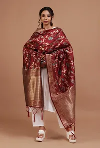 Maroon Color Semi Silk Dupatta With Zari Weaving image 1