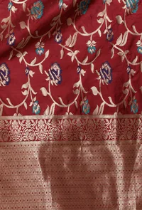 Maroon Color Semi Silk Dupatta With Zari Weaving image 5