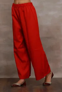 Kaya Red Palazzo Wool Pants image 2